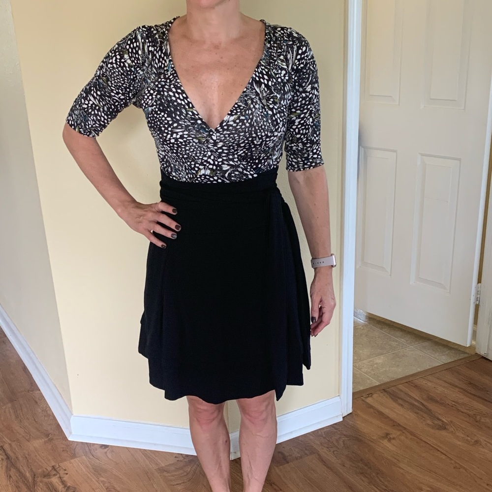 DVF pleated silk combo wrap dress